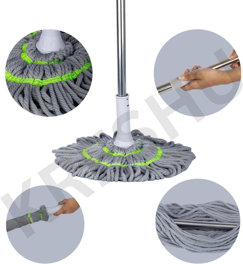 KRESHU Twist Mop Easy Self Wringing String Mop Microfiber Handle Dust Removal Wet & Quick Dry Floor Cleaning Mop Adjustable Height Super Absorbent Rotating Hands Free Mop (Pack of 1) - Image 2