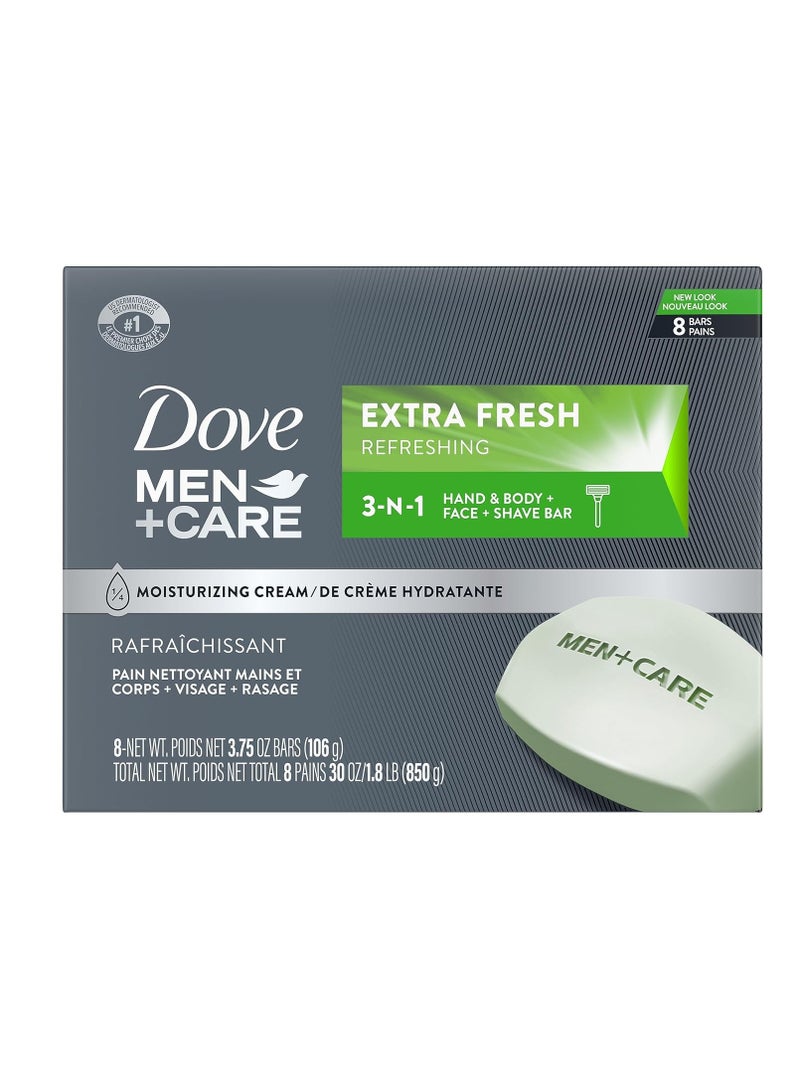 Dove Men+Care منظف 3 في 1 من DOVE MEN + CARE للجسم والوجه والحلاقة منظف فائق الانتعاش للجسم والوجه أكثر ترطيبًا من الصابون العادي لتنظيف وترطيب البشرة 3.75 أونصة (عبوة من 8 قطع) - Image 1