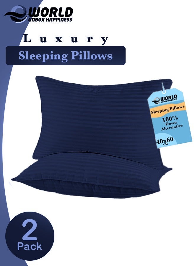 Eworld Pack of 2 Premium Down Alternative Filled Bed Pillows, Featuring Breathable Cover, Microfiber Filling and Plush Bounce-Back Design, Hypoallergenic and Luxurious Hotel Quality Pillow Set, in Navy Blue Color - Image 1