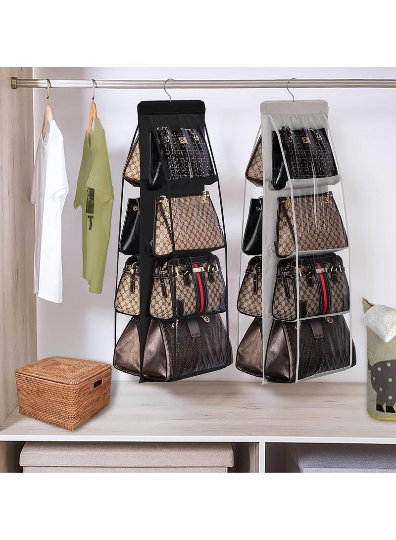Handbag Hanging Organizer with 8 Pockets, Foldable Oxford Cloth Hanging Purse Organizer, Handbag Storage Hanger Closet Organizer for Family Closet Bedroom (black) - Image 2