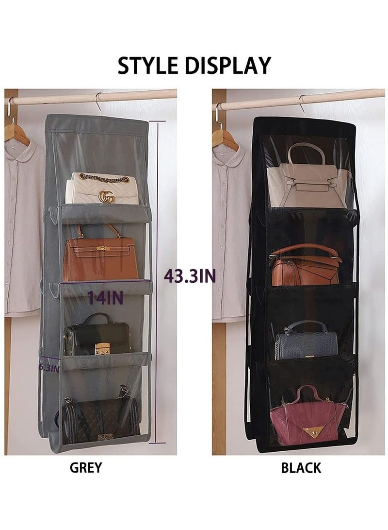 Handbag Hanging Organizer with 8 Pockets, Foldable Oxford Cloth Hanging Purse Organizer, Handbag Storage Hanger Closet Organizer for Family Closet Bedroom (black) - Image 3