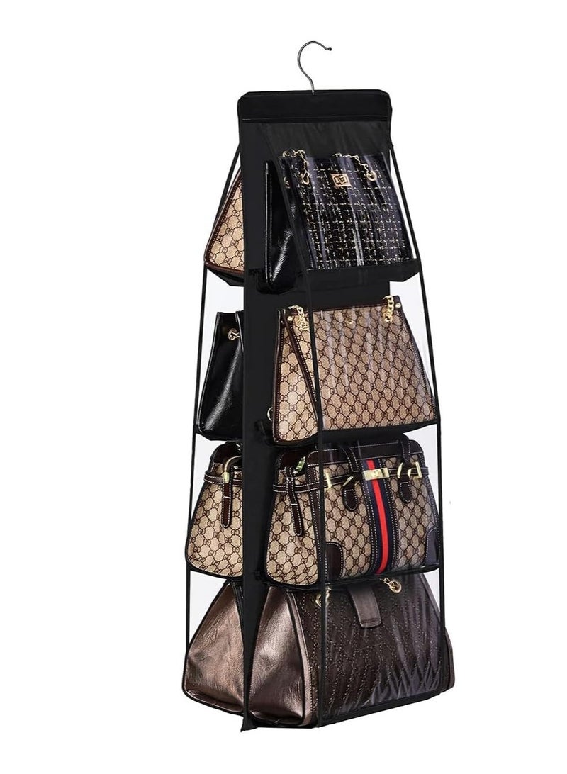 Handbag Hanging Organizer with 8 Pockets, Foldable Oxford Cloth Hanging Purse Organizer, Handbag Storage Hanger Closet Organizer for Family Closet Bedroom (black) - Image 1