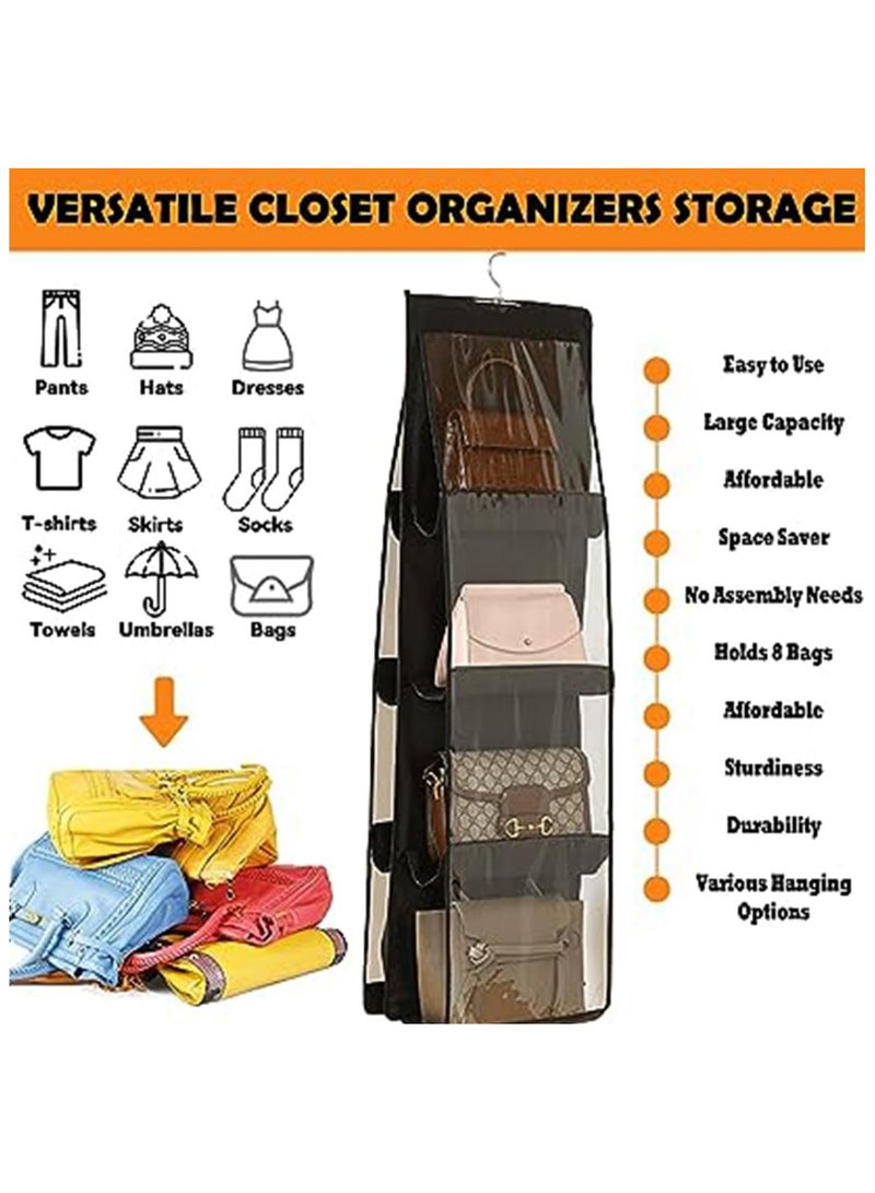 Handbag Hanging Organizer with 8 Pockets, Foldable Oxford Cloth Hanging Purse Organizer, Handbag Storage Hanger Closet Organizer for Family Closet Bedroom (black) - Image 4