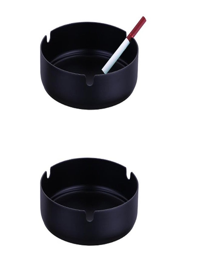 YOKIOU 2pack Black Ashtray Stainless Steel 3.9in Ash Holder for Home Office Hotel (Black) - Image 1