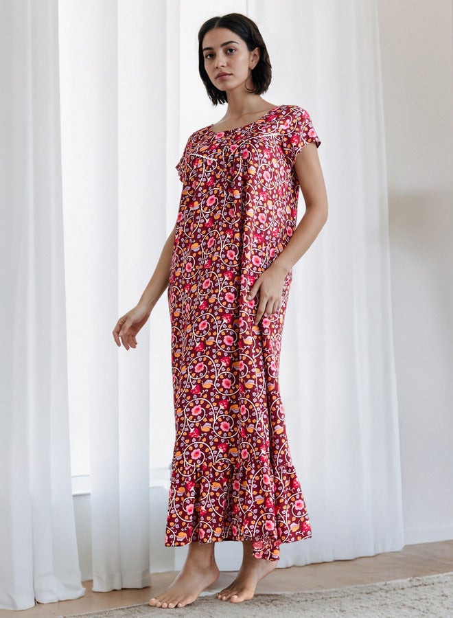 سبلاش فيڤ قميص نوم بطبعة زهور - Image 1