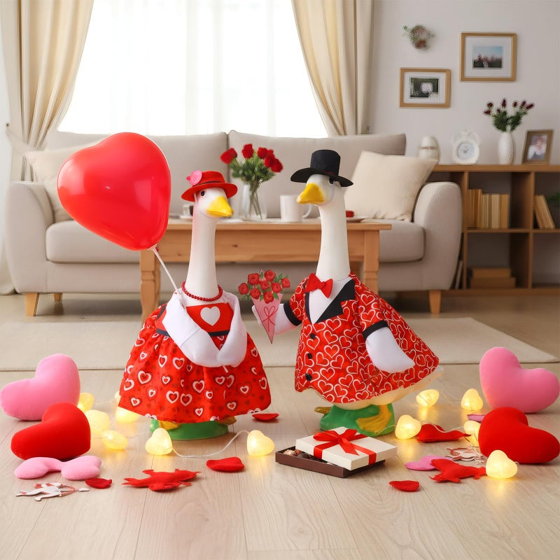 Abbylike 2 Sets Valentine's Day Porch Goose Outfits Red Heart Porch Yard Goose Outfits Clothes Costume Fits Large 23'' Cement for Garden Yard Statue Pathway Decorations - Image 4