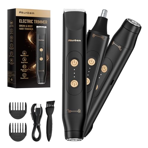 Akunbem Groin & Body Hair Trimmer for Men Bikini Trimmer Women Electric Ball Pubic Shaver IPX7 Waterproof Wet & Dry Use Versatile Shaver for Temple Groin Nose Ear Hairs Beard (Black) - Image 1