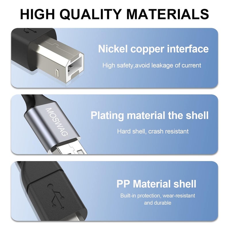 موسواج كابل طابعة USB، كابل ماسح ضوئي من نوع USB 2.0 من A إلى B لـ HP، Canon، Dell، Epson، Lexmark، Xerox، Brother، Samsung وغيرها - Image 5