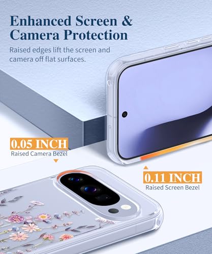 GVIEWIN for Google Pixel 10 Case/Pixel 10 Pro Case with Screen Protector, [Military Grade Drop Protection] Non Yellowing Clear Floral Slim Phone Cover for Women 2025 6.3" (Floratopia/Colorful) - Image 5