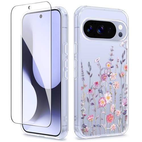 GVIEWIN for Google Pixel 10 Case/Pixel 10 Pro Case with Screen Protector, [Military Grade Drop Protection] Non Yellowing Clear Floral Slim Phone Cover for Women 2025 6.3" (Floratopia/Colorful) - Image 1