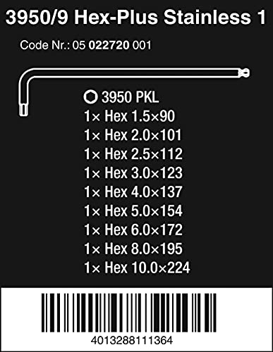 Wera 5022720001 Stainless 3950 PKL9 Ballpoint Metric HexPlus Ergonomic LKey Set with TwoComponent Storage Clip 9Piece - Image 3