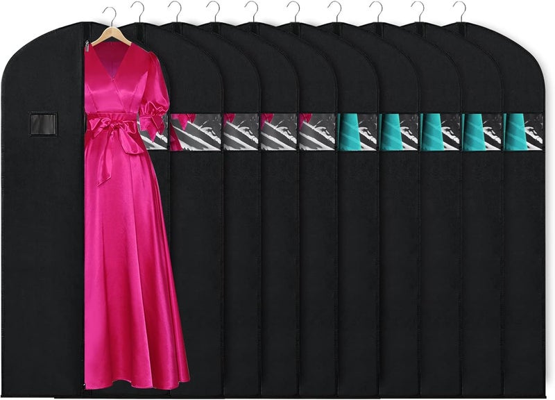 KEEGH Garment Bags for Hanging Clothes 60" (Set of 10) Dress Bags for Gowns Long Dress Bags for Closet Storage with Zipper and Eye-Hole for Folding for Suit Coats Dresses, Black - Image 1