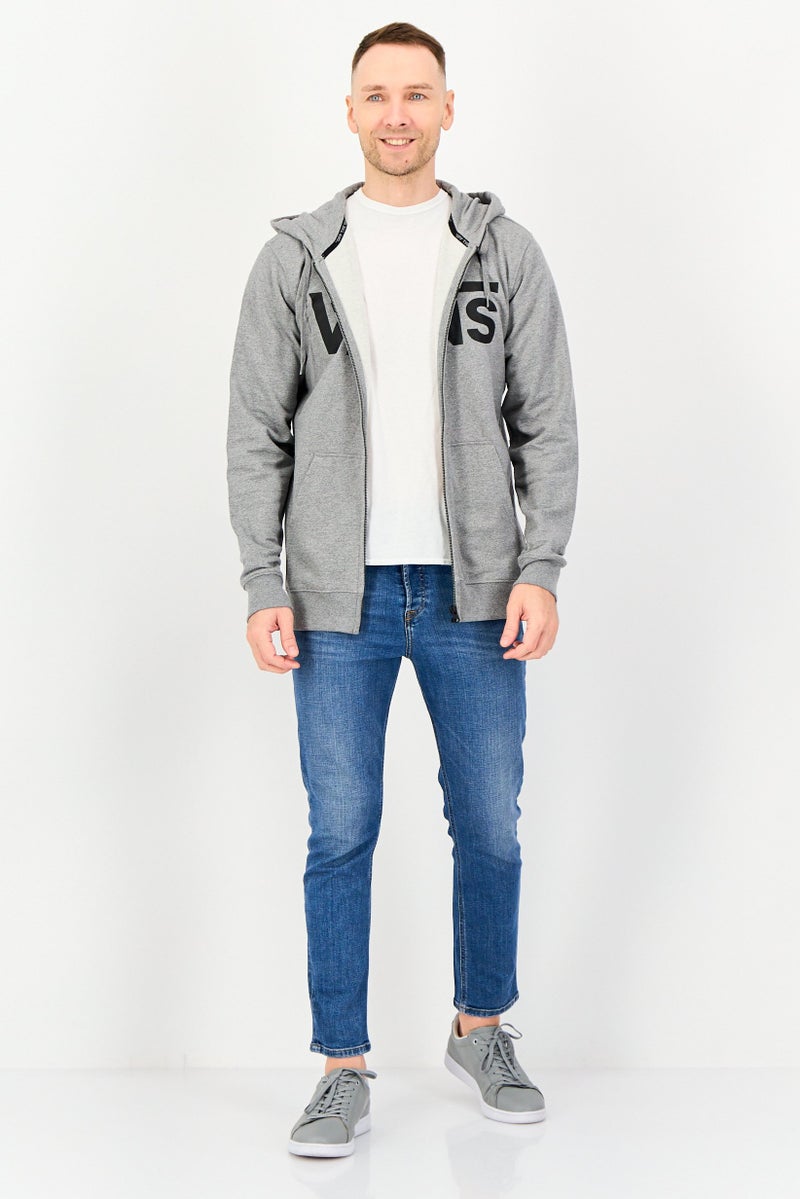 VANS هودي بغطاء رأس بأكمام طويلة بسحاب كامل للرجال بشعار العلامة التجارية، رمادي - Image 4