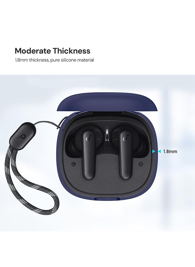 O Ozone Silicone Case For Anker Soundcore P20i Case with Keychain, Soft Silicone Full-Body Shockproof Protective Skin Headphone Cover for Men Women- Dark Blue  - Image 4