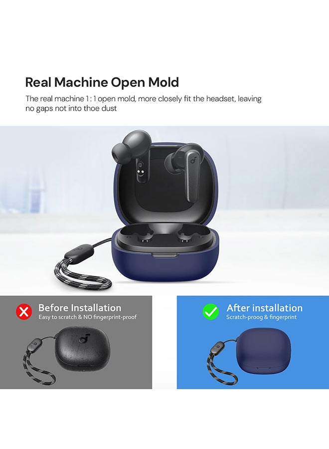 O Ozone Silicone Case For Anker Soundcore P20i Case with Keychain, Soft Silicone Full-Body Shockproof Protective Skin Headphone Cover for Men Women- Dark Blue  - Image 5