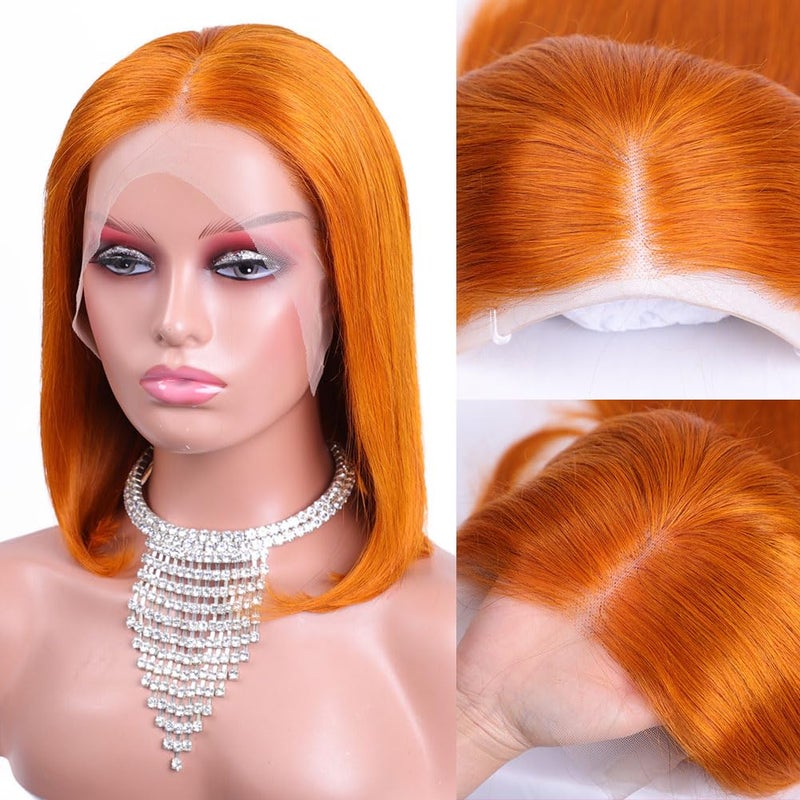 Flady Ginger Orange Bob Wig Human Hair 13x4 HD Lace Front Wigs Human Hair Pre Plucked with Small Knots 150 Density 350 Colored Lace Frontal Bob Wigs Straight Bob Wigs for Black Women 12 inch