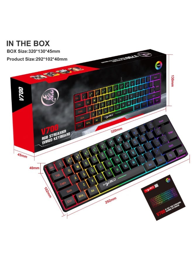 لوحة مفاتيح ألعاب RGB صغيرة الحجم (60%)، سلكية، مقاومة للماء، 61 مفتاحًا، مزودة بإضاءة RGB، مثالية للاعبين - Image 1