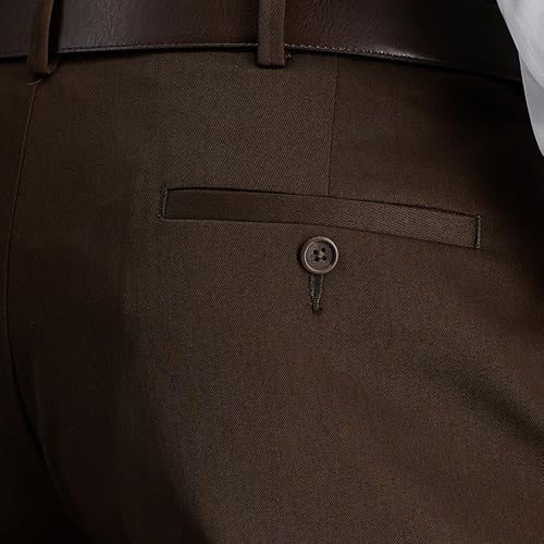 Haggar mens Premium No Iron Khaki Classic Fit Expandable Waist Flat Front Pant, Chocolate, 42x30 - Image 2