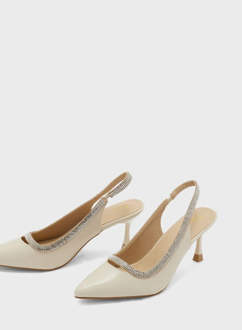 Ella Limited Edition Diamante Trim Slingback Kitten Pointed Pump