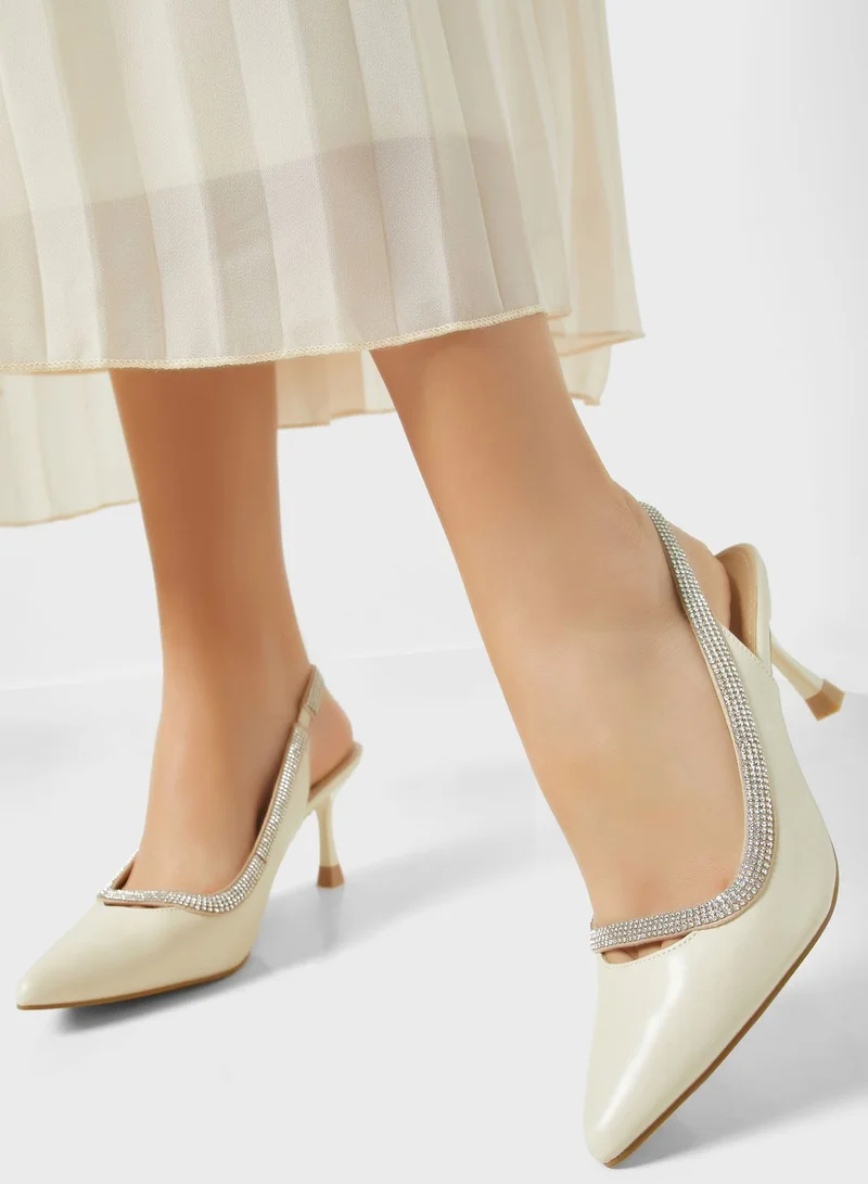 Ella Limited Edition Diamante Trim Slingback Kitten Pointed Pump