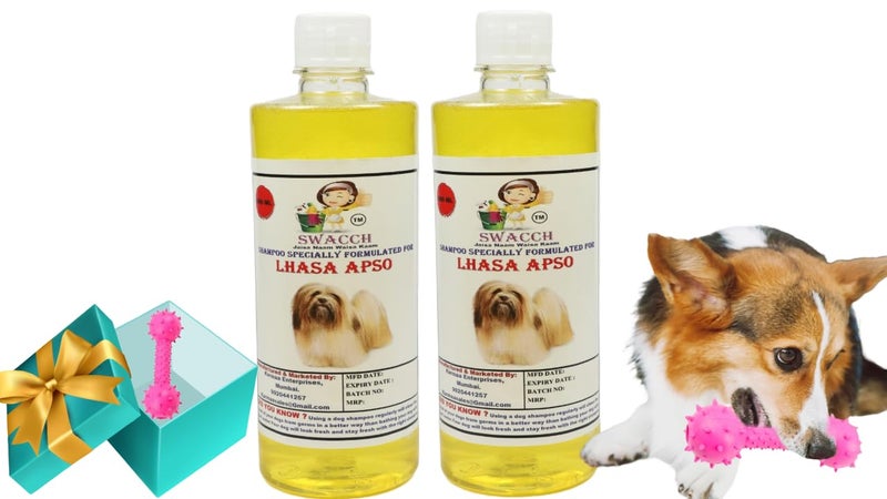 swacch Lhasa Apso Dog Shampoo + Dumbbell Toy I Durable Rubber Dog Toy for Chewing I Playing,Teeth Cleaning & Training Toy I Combo Pack I 500ml Pack of 2 Lemon - Image 1