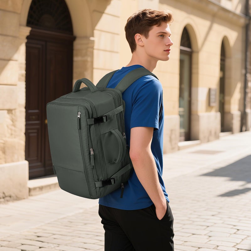 Hanples Travel Backpack as Personal Item Travel bag Flight Approved, 35L Carry on Backpack, 17 Inch Laptop Backpack, Waterproof Backpack, Casual Bag with 2 Toiletry Bags (Olive Green) - Image 2