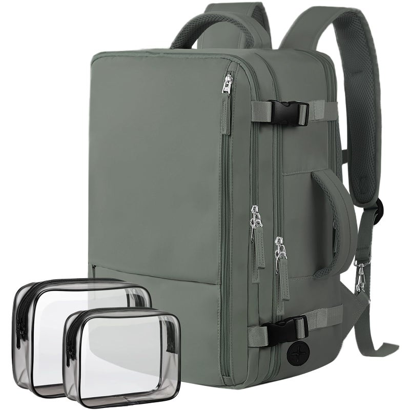 Hanples Travel Backpack as Personal Item Travel bag Flight Approved, 35L Carry on Backpack, 17 Inch Laptop Backpack, Waterproof Backpack, Casual Bag with 2 Toiletry Bags (Olive Green) - Image 1