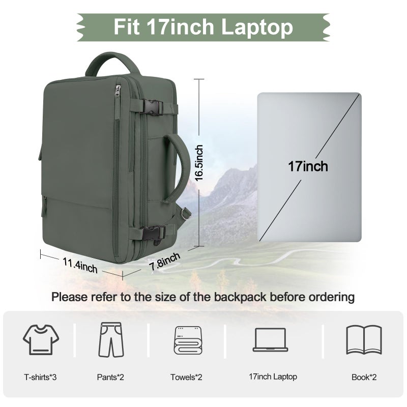 Hanples Travel Backpack as Personal Item Travel bag Flight Approved, 35L Carry on Backpack, 17 Inch Laptop Backpack, Waterproof Backpack, Casual Bag with 2 Toiletry Bags (Olive Green) - Image 4