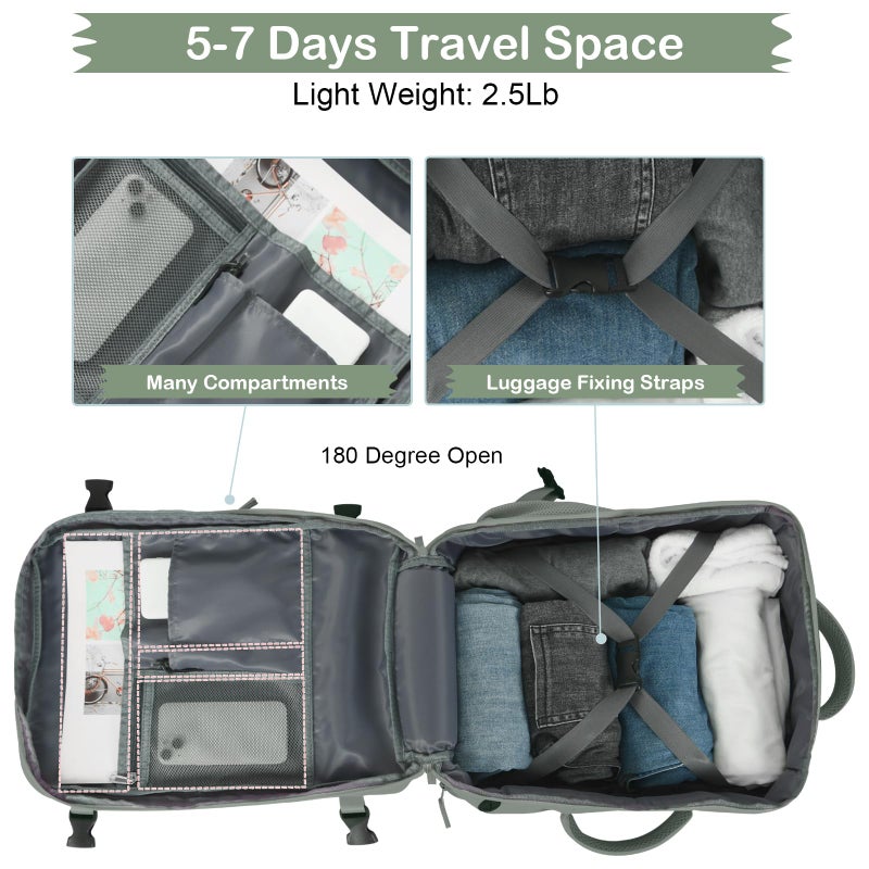 Hanples Travel Backpack as Personal Item Travel bag Flight Approved, 35L Carry on Backpack, 17 Inch Laptop Backpack, Waterproof Backpack, Casual Bag with 2 Toiletry Bags (Olive Green) - Image 5