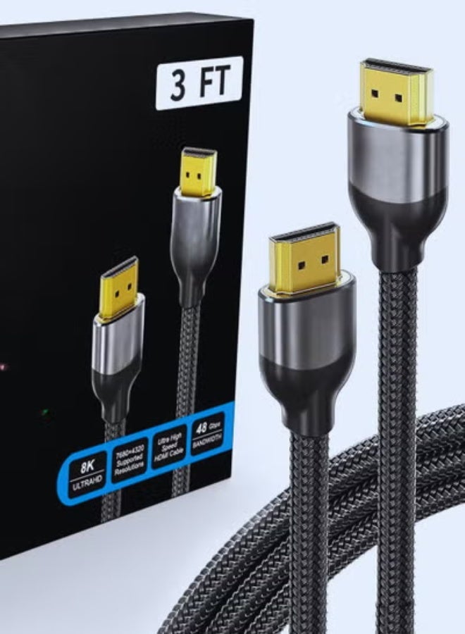 Ultra High-Speed 3FT 8K HDMI Cable - HDMI 2.1, 48Gbps, Supports 8K@60Hz, 4K@120Hz & 4K@144Hz, HDCP 2.2/2.3, ARC/eARC, Premium Braided Cord for HD/HDR/HDTV - Image 1