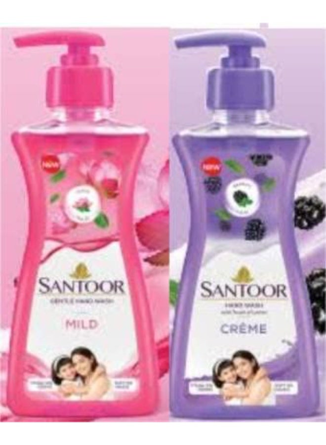 Santoor Hand Wash Combo - Creme 200ml and Mild Gentle 200ml Pump Dispenser (2 x 200 ml) - Image 1