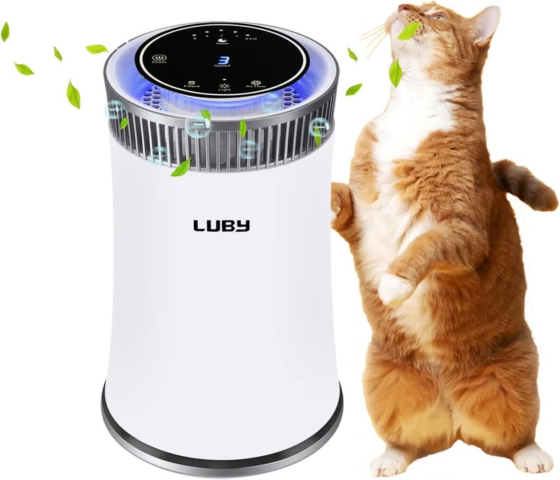 Luby Air Purifier for Home with True HEPA Filter, 5 Speeds, 8H Timer, Night Light & Filter Change Reminder, Portable Air Cleaner for Dust, Smokers, Pollen, Pet Dander, Hayfever, Cooking Smell - Image 1