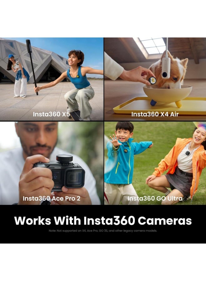 انستا 360 (جهازا إرسال + جهاز استقبال + علبة شحن)، ميكروفون لاسلكي صغير (Lavalier) متوافق مع iPhone والكاميرات وأجهزة Android؛ مثالي لتسجيل الفيديو والتدوين المرئي (Vlogging)، يدعم تقنية Bluetooth، ويتميز بشاشة E-ink قابلة للتخصيص، ومصفوفة من 3 ميكروفونات، وعمر بطارية يصل إلى 30 ساعة. - Image 5