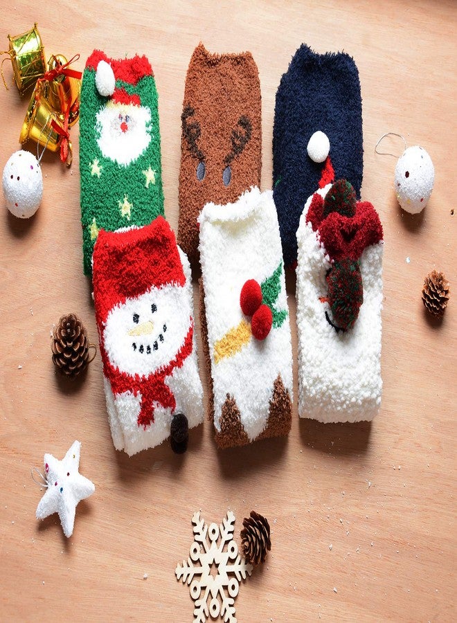 Aniwon Christmas Socks Fuzzy, 4 Pairs Holiday Fluffy Plush Slipper Socks Cute Cozy Xmas Sock Winter Warm Thick Home Socks with 3D Cute Pattern For Women Girls Gift - Image 3