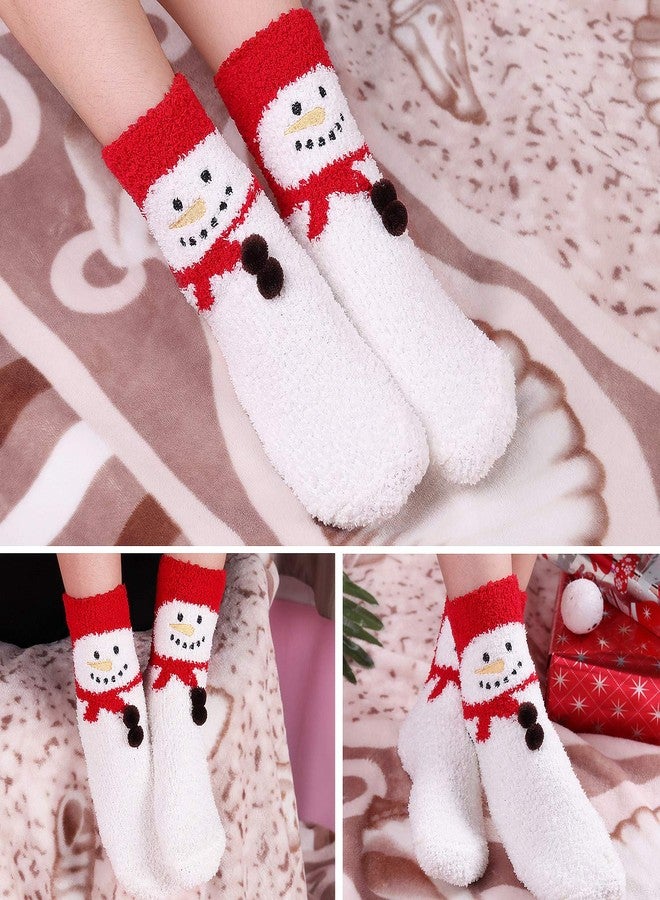 Aniwon Christmas Socks Fuzzy, 4 Pairs Holiday Fluffy Plush Slipper Socks Cute Cozy Xmas Sock Winter Warm Thick Home Socks with 3D Cute Pattern For Women Girls Gift - Image 5