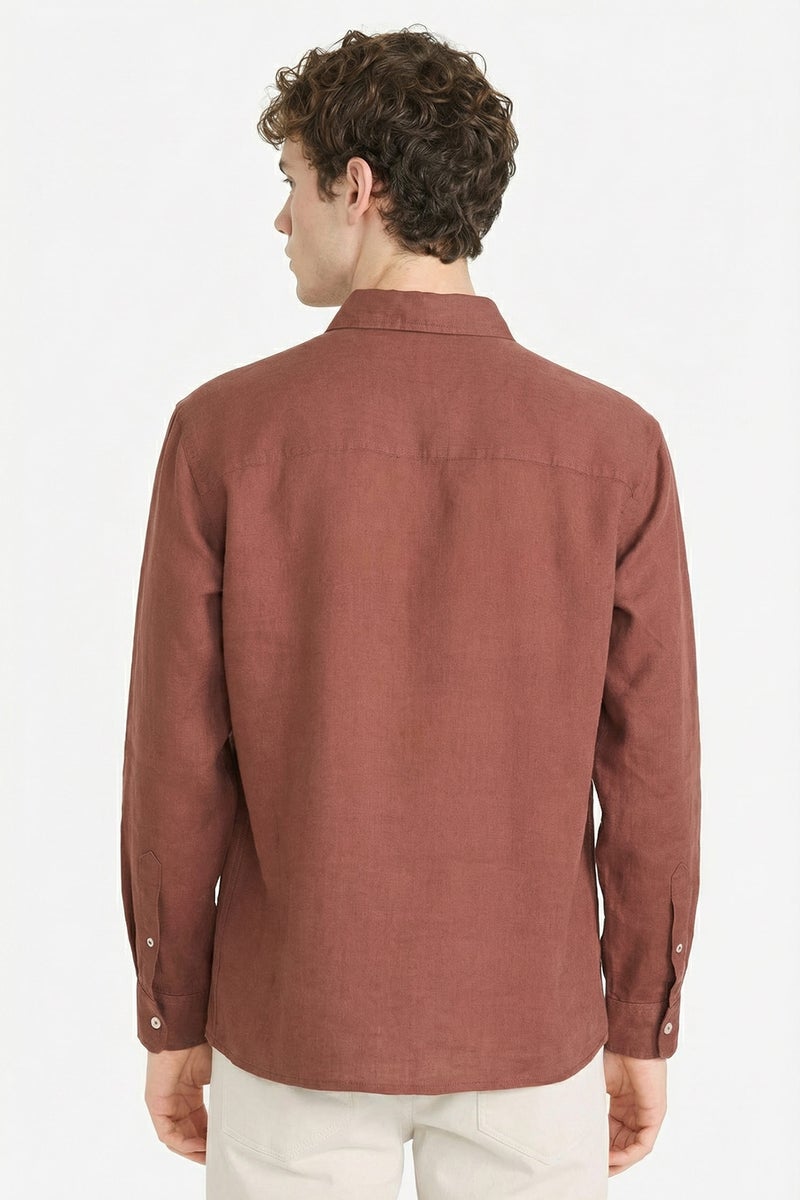 DeFacto Brown Man 100% Linen Shirt Casual - Image 5