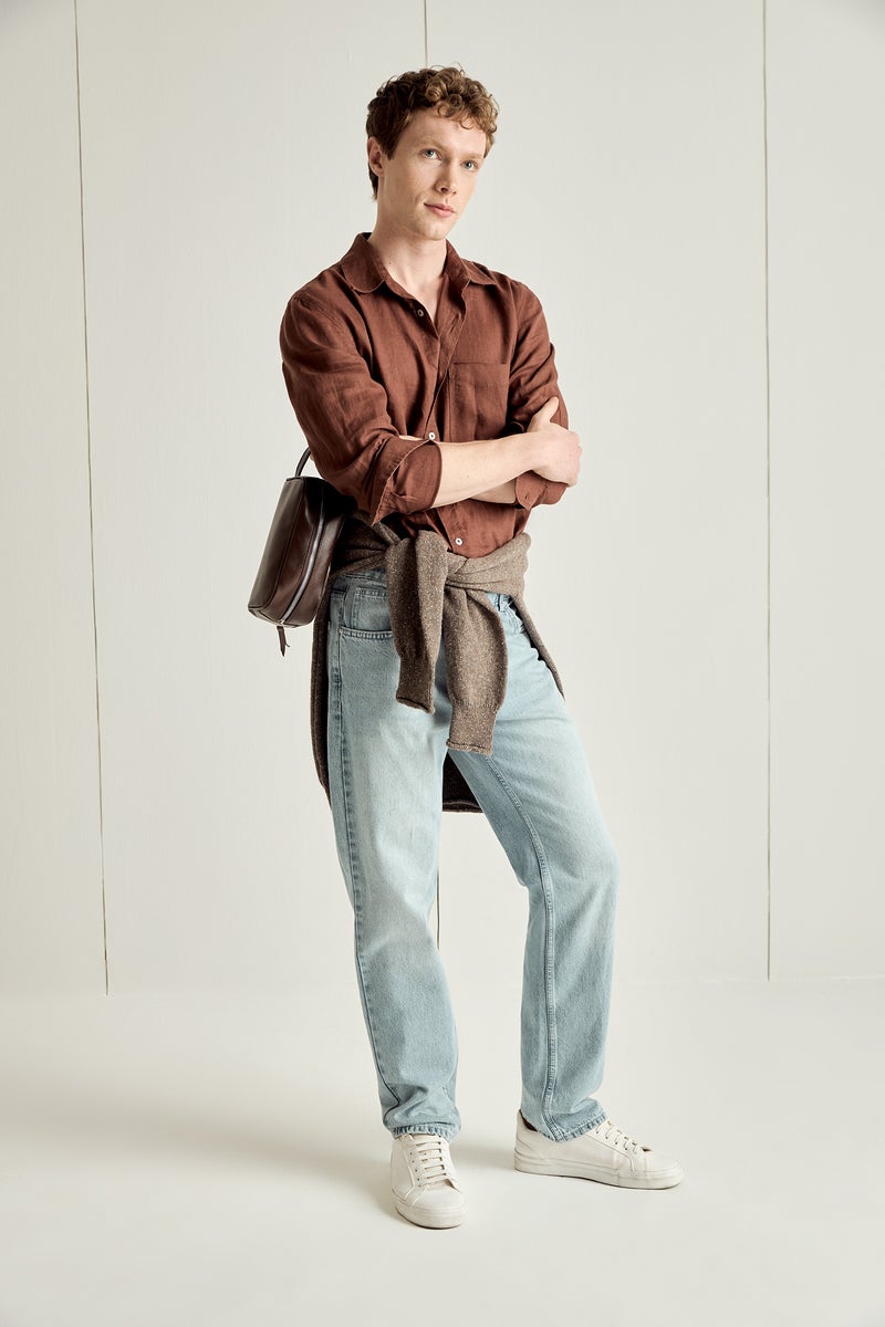 DeFacto Brown Man 100% Linen Shirt Casual - Image 2