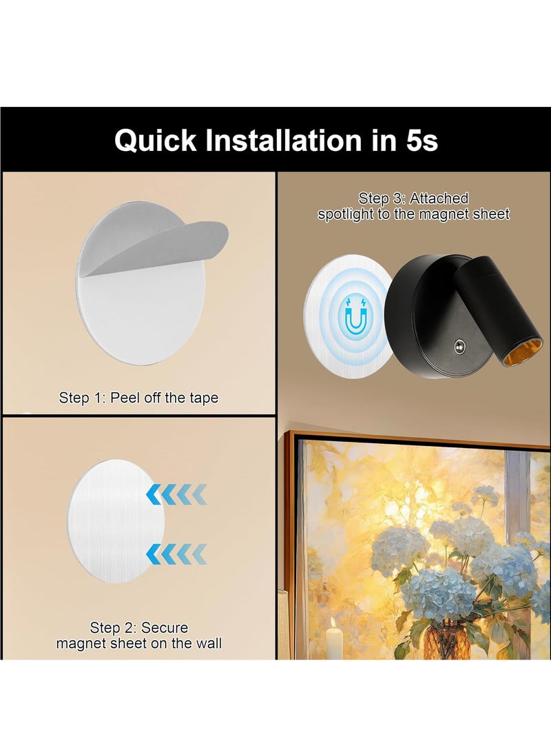 أضواء LED لاسلكية سبوت لايت تعمل بالبطارية الداخلية مع جهاز تحكم عن بعد، مصابيح قابلة لإعادة الشحن في الداخل مع مؤقت وخافت للضوء، أضواء صور 3CCT للجدار، أضواء سبوت لايت للنباتات والأعمال الفنية - أسود - Image 5