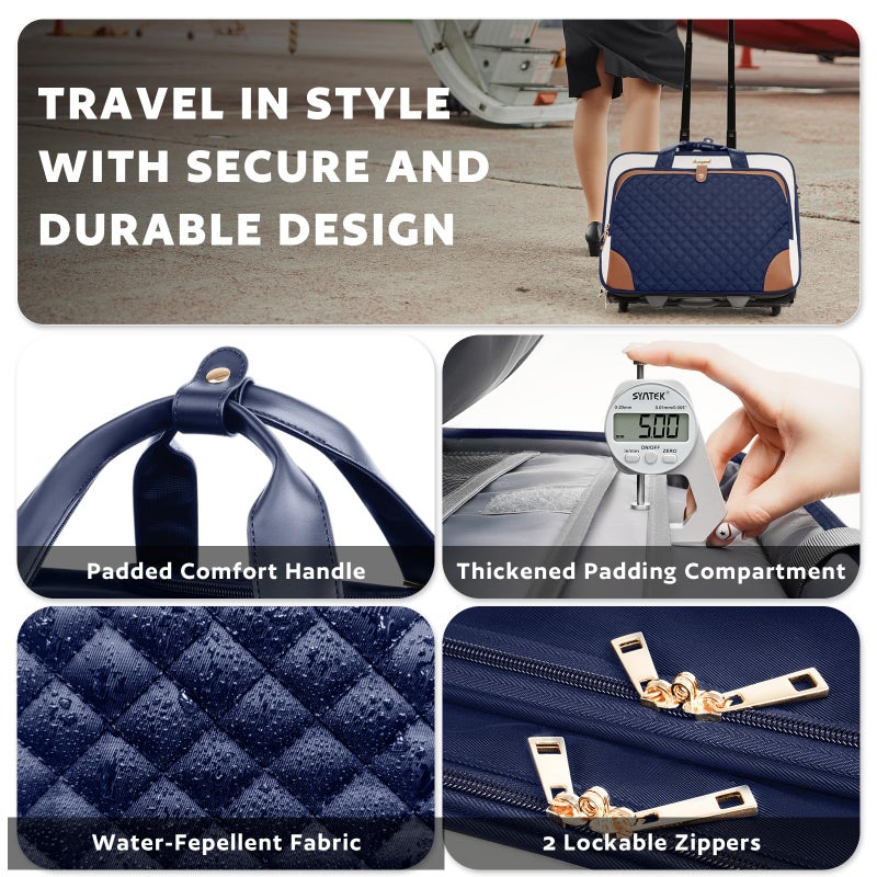 Arcoyard Rolling Laptop Bag, Rolling Briefcase for Women with Waterproof Pocket, 16 Inch Computer Bag, Underseat Carry On Luggage with Wheels for Work Travel Business, Lightweight Navy Blue Brown - Image 5