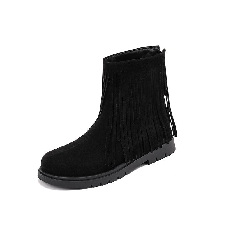 Interior Height Retro Style Tassel Women'S Boots 28-43 Size Suede Children'S Shoes Parent Shoes - Image 1