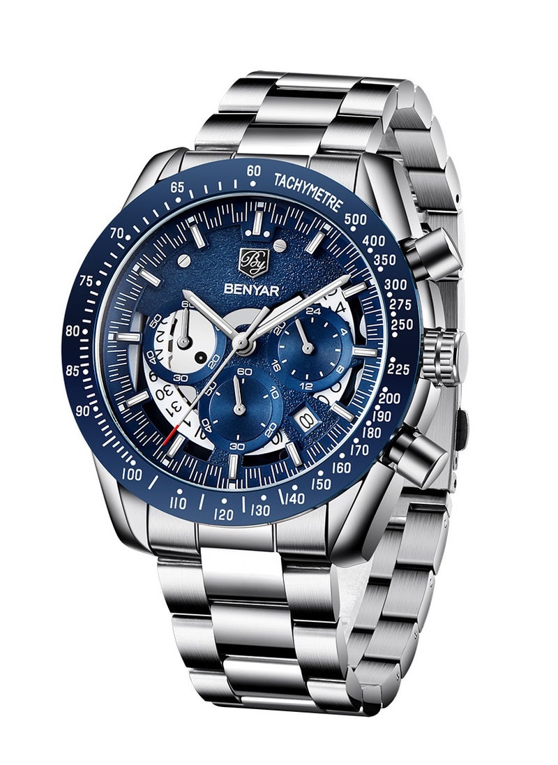 BENYAR - Watches for Men Stainless Steel Quartz Water Resistant Watch  5120 - Image 1