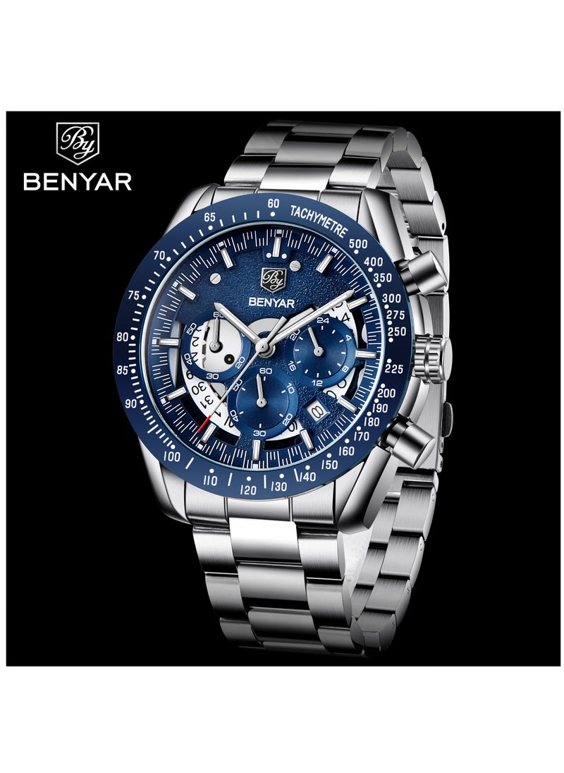 BENYAR - Watches for Men Stainless Steel Quartz Water Resistant Watch  5120 - Image 1
