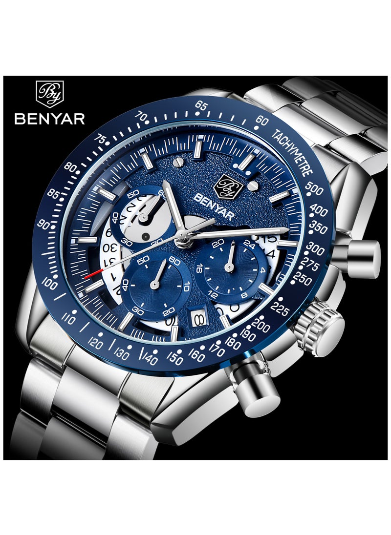 BENYAR - Watches for Men Stainless Steel Quartz Water Resistant Watch  5120 - Image 1