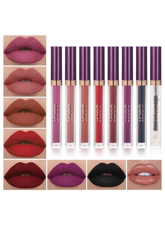 QiBest 7Pcs Matte Liquid Lipstick wiith 1Pcs Lip Plumper Makeup Set, Waterproof Lip Gloss Sets Kit Pigmented Long Lasting Velvet Lip Makeup Gift for Women and Girls - Image 1