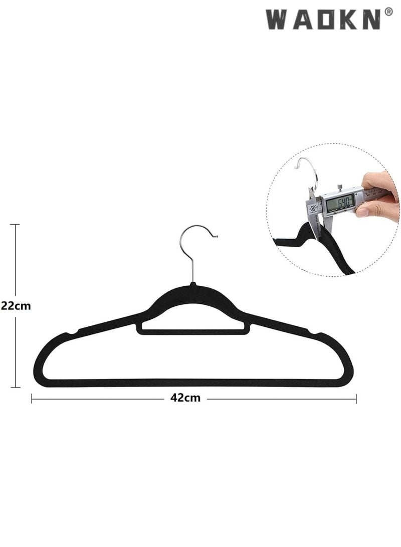WAOKN 20-Pack Black Non-Slip Velvet Hangers 42cm With 360 Degree Rotatable Hook - Durable & Slim - Non Slip Hangers for Coat Hangers - Pant Hangers - Image 2