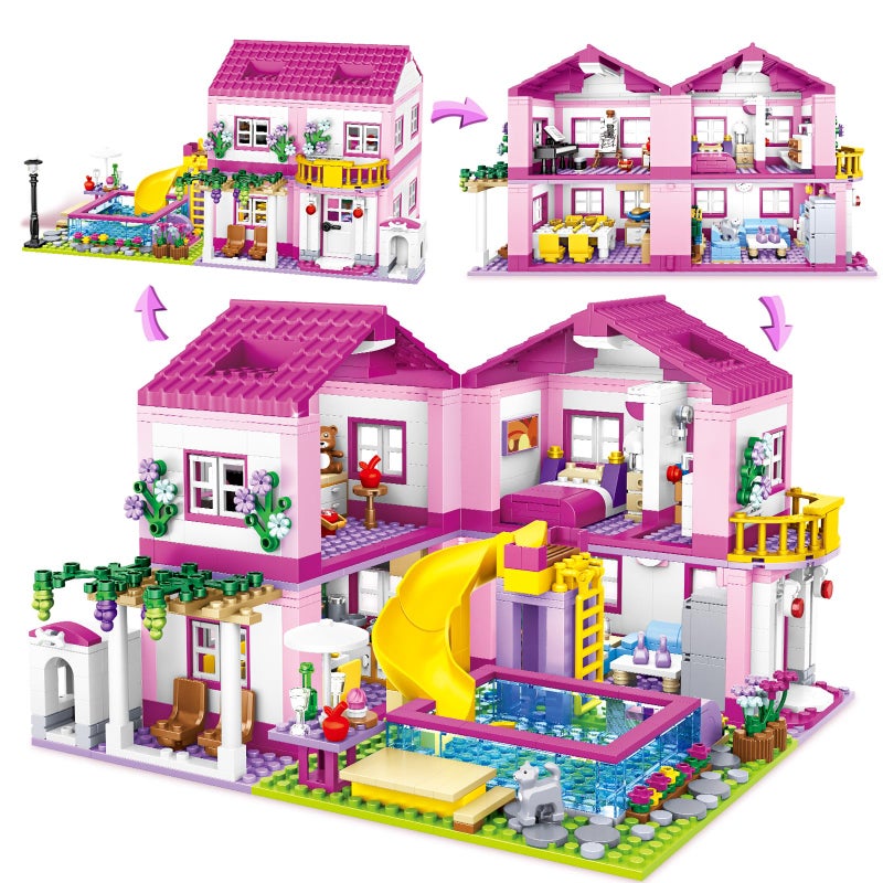 HSANHE Pink Girls Summer Villa Friends Building Set Compatible with Friends Construction Educational Toy for Kids Age 812 and Up 1018 PCS - Image 2