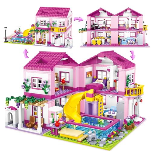 HSANHE Pink Girls Summer Villa Friends Building Set Compatible with Friends Construction Educational Toy for Kids Age 812 and Up 1018 PCS - Image 1