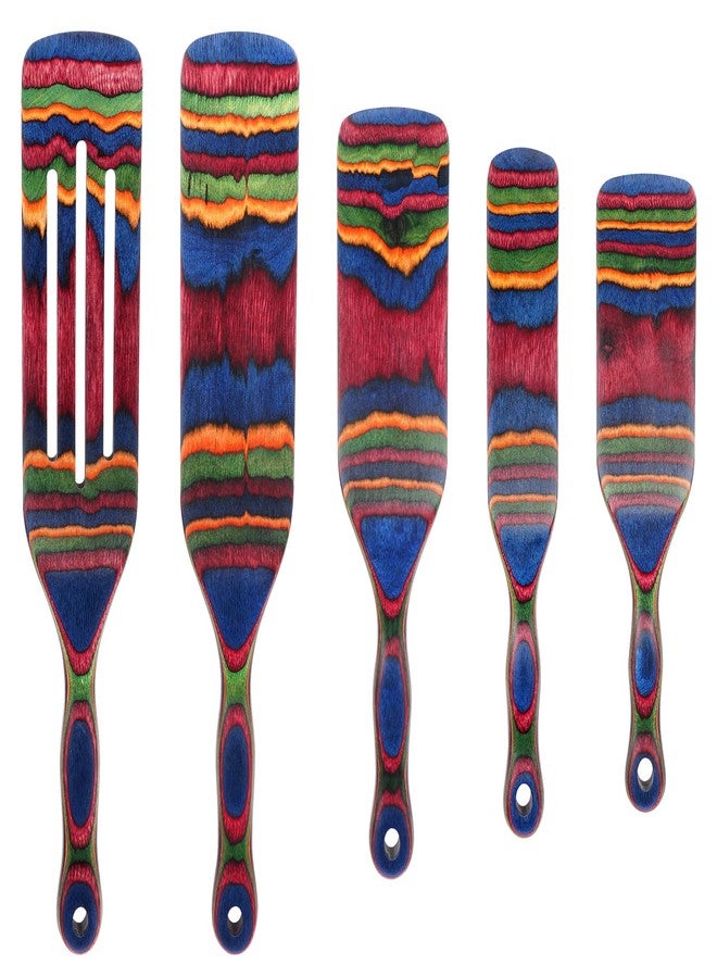 MYRAINBOW Spurtle Set, Wooden Utensils for Cooking, Kitchen Utensils Set, Pakkawood Kitchen Cooking Utensils Set, Apartment Essentials Wood Serving Spatula spoon, Home & kitchen Gift for Women & Men - Image 1