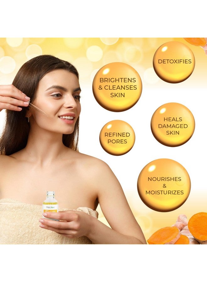 Herblov Turmeric Serum For Face & Body - All Natural Turmeric Skin Brightening Serum For Spots - Turmeric Facial Repair Serum Cleanses Skin, Fights Acne - Pure Turmeric Oil Skincare For All Skin Types - Image 2