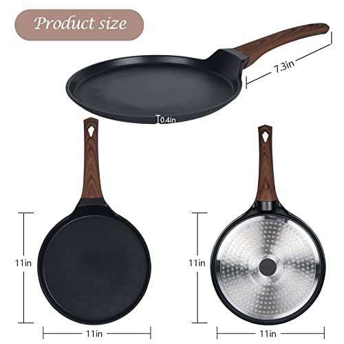 Vinchef Nonstick Crepe Pan, 11inch Skillet Pan for Dosa Tawa Omelette Tortillas Crispy Pancake, Griddle Pancake Pan, PFOA FREE and Induction Compatible - Image 5